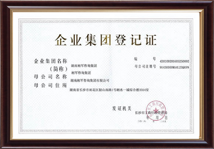 湖南湘軍咨詢集團企業集團登記證